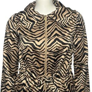 Dana Buchman Animal Print Jacket Black/Tan Belted Size Medium Coat